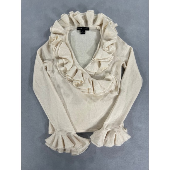 Ralph Lauren Tops - RARE Ralph Lauren Black Label Cream Cashmere Ruffle Sweater Coquette Victorian M
